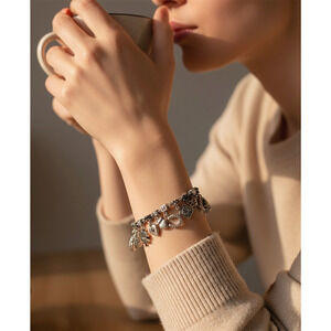 A5 Auth BRIGHTON Survivor Silver Statement Chunky Chain Love Heal Charm Bracelet